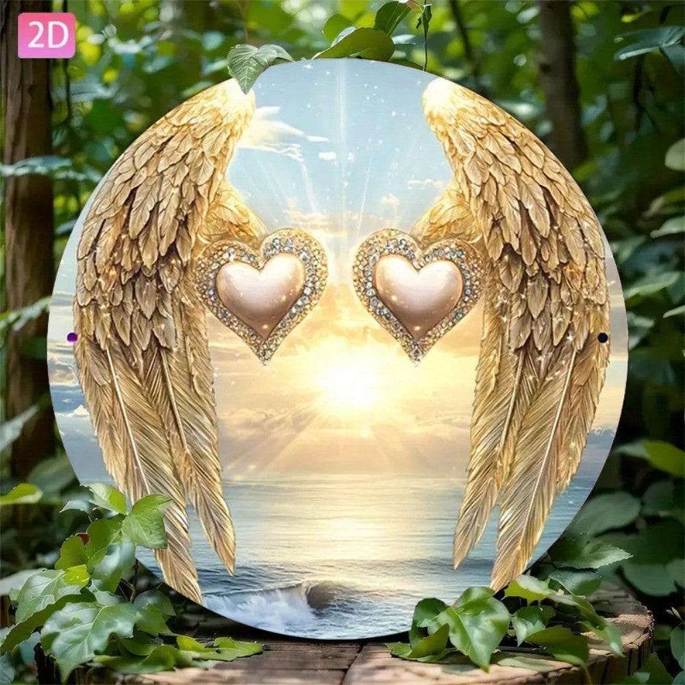 Modern 2D Angel Wings Heart Metal Wall Art - Vintage Aluminum Sign for Garden, Bar, Cafe, Garage, Bedroom Decor