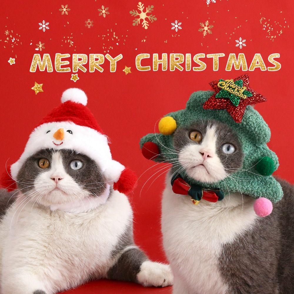 Cute Funny Cat Hat christmas tree Santa Claus Cat Cap Snowman Soft Pet Accessories Party Supplies
