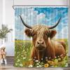 Highland Cow Farmland Shower Curtains Countryside Scenery Funny Animals Bathroom Decorations Grassland Polyester Bath Curtain