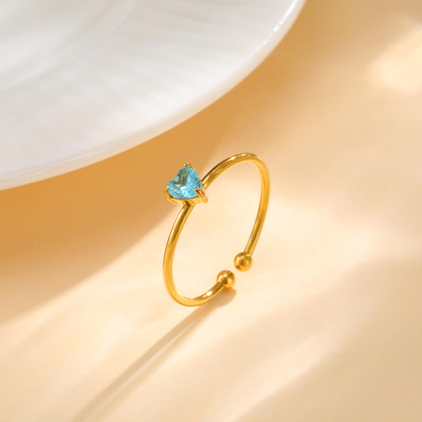 

Chic Stainless Steel Heart Zircon Rings,March April May Birthday Stone Opening Ring for Women,Gold Plated Jewelry Gift
