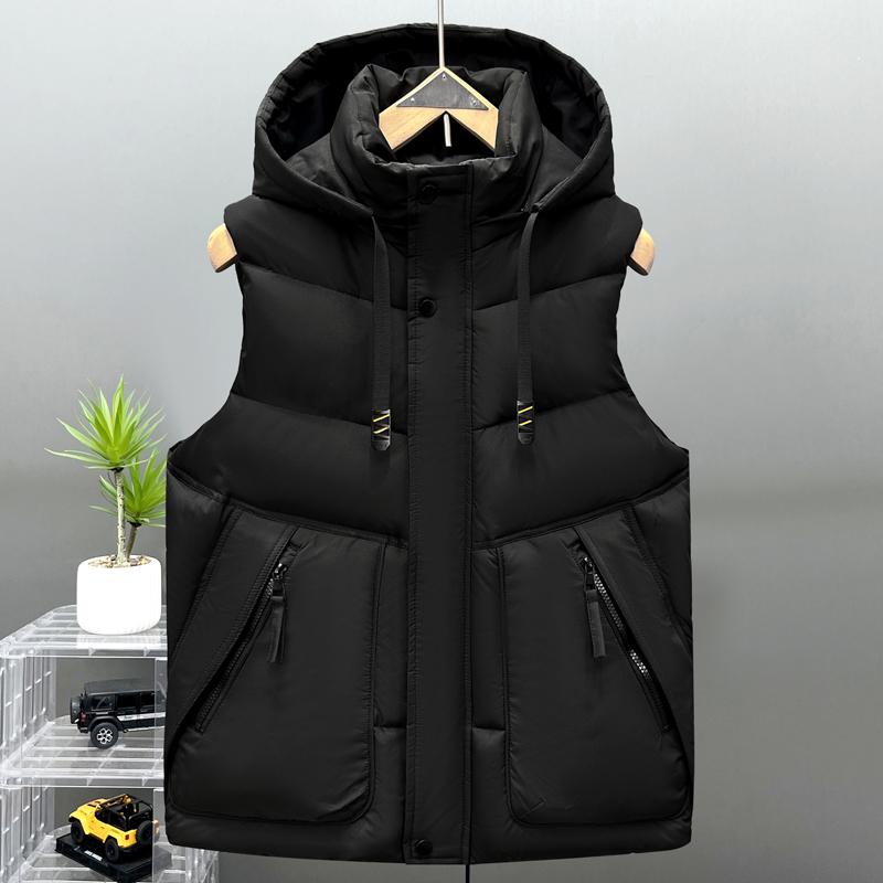 

Plus Size L-5XL Fashion Winter Men s Sleeveless Jackets Hooded Thick Coat Man Warm Vest L чорний