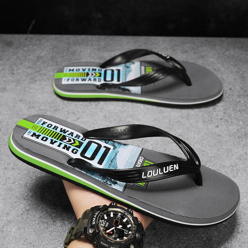 Fashion Summer Men Flip Flops Non-slip Beach Sandals Male Letter Grain Outdoor Fashion Beach Shoes Man Slippers Indoor Bath Slides