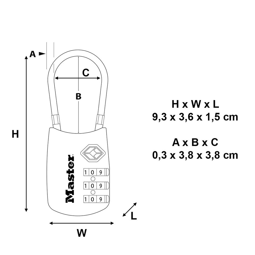 Master Lock Combination Travel Padlock TSA Certified, 36x93x15 mm