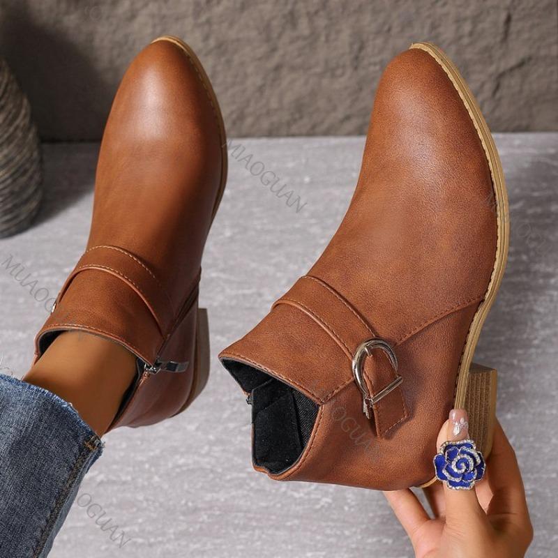 Fashion Roman Retro Short Boots Women 2025 Spring Autumn Shoes Casual Round Head Thick Low Heels Brown Side Zipper Ankle Boots for Women
