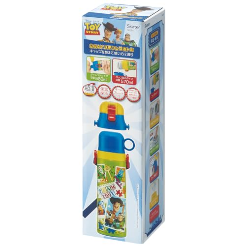 Skater Kids' 2-Way Stainless Steel Water Bottle, 580ml (Direct Drink) or 570ml (Cup Drink), Disney Toy Story 24 Design, Lightweight and Child-Friendly