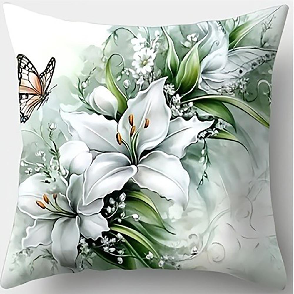 Lily Wreath And Butterfly Throw Pillow Coverbedroom Sofa Decorative Cushion Cover With Zipper Soft Cushion Cover