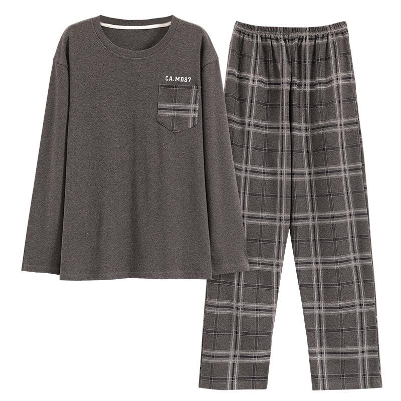 Set Pigiama in Cotone da Uomo Taglie Forti Primavera/Autunno - Manica Lunga, Abbigliamento per la Casa Casual