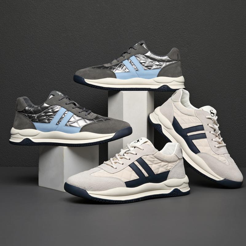 Inner Height-increasing Men's Shoes Leather Breathable Ice Silk Canvas Shoes Men's Casual Board Shoes Sports Trendy Shoes Versatile Soft-soled Shoes
