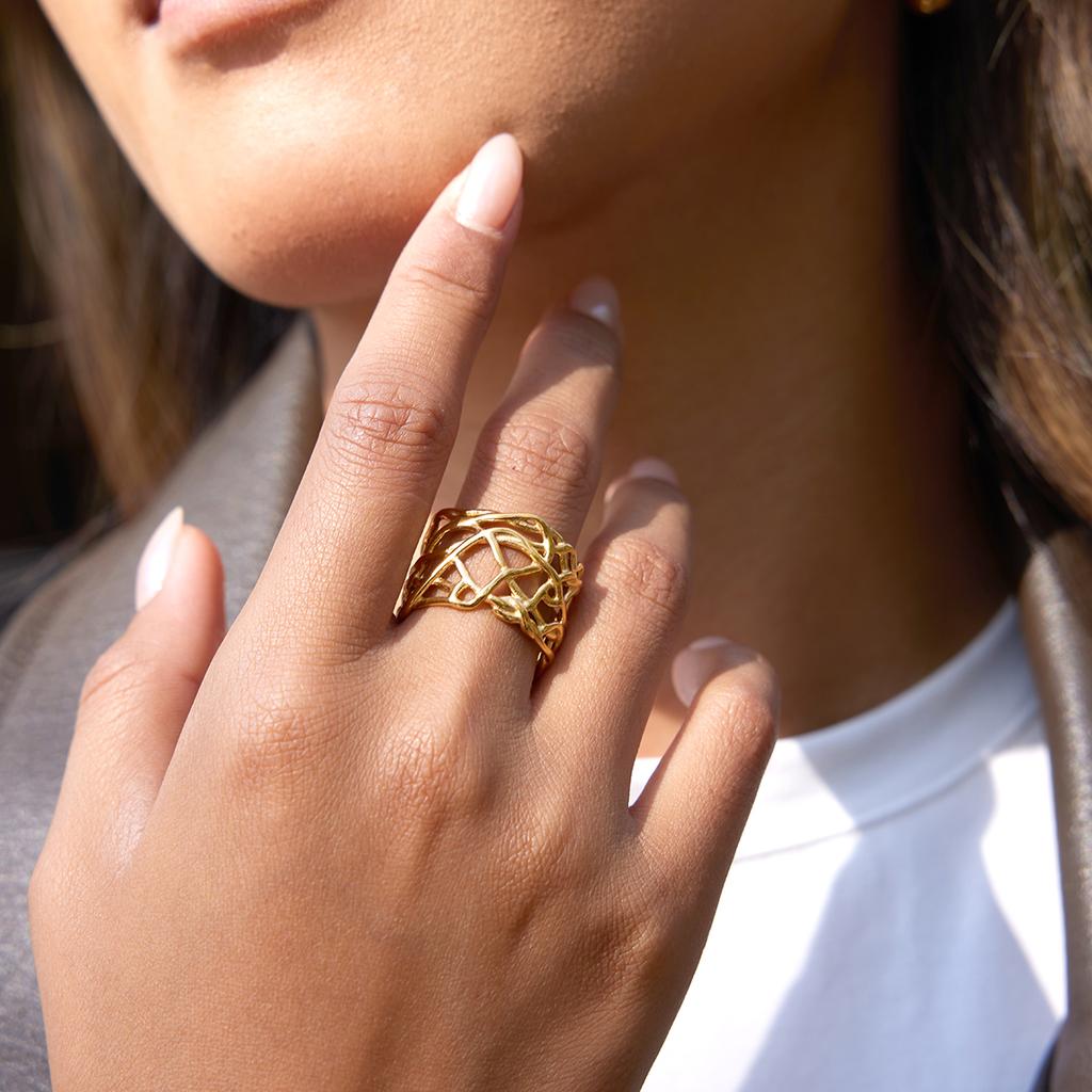 New Openwork Lace Adjustable Opening Ring Metal 18 K Plated Statement Trendy Jewelry Bagues Pour Femme Gift