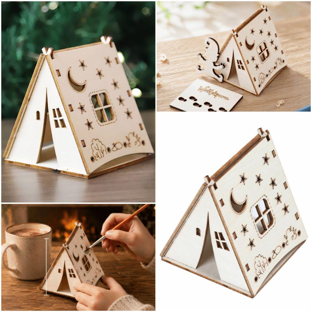 Moon Star Miniature Tent Prop Wood Mini Wooden House Creative Micro Landscape Decoration  Gift