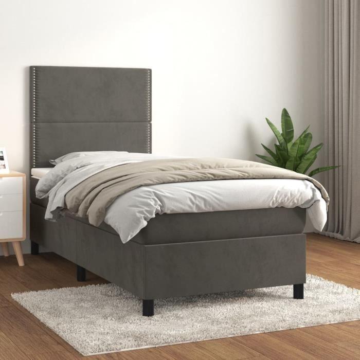 3142930 vidaXL Divan Bed and Mattress Dark Grey 80x200 Cm Velvet