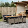 9 Piece Garden Dining Set with Cushions Gray Poly Rattan