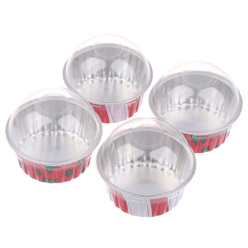 10Pcs Reusable Aluminum Foil Cup With Lid Pudding Cake Mold Air Fryer Tinfoil Box Baking Tray Tinfoil Cups Baking Pastry Tools