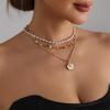 Versatile Geometric Shell Pearls Drop Necklace Adjustable Alloy Collarbone Chain For Creative Styling Expression