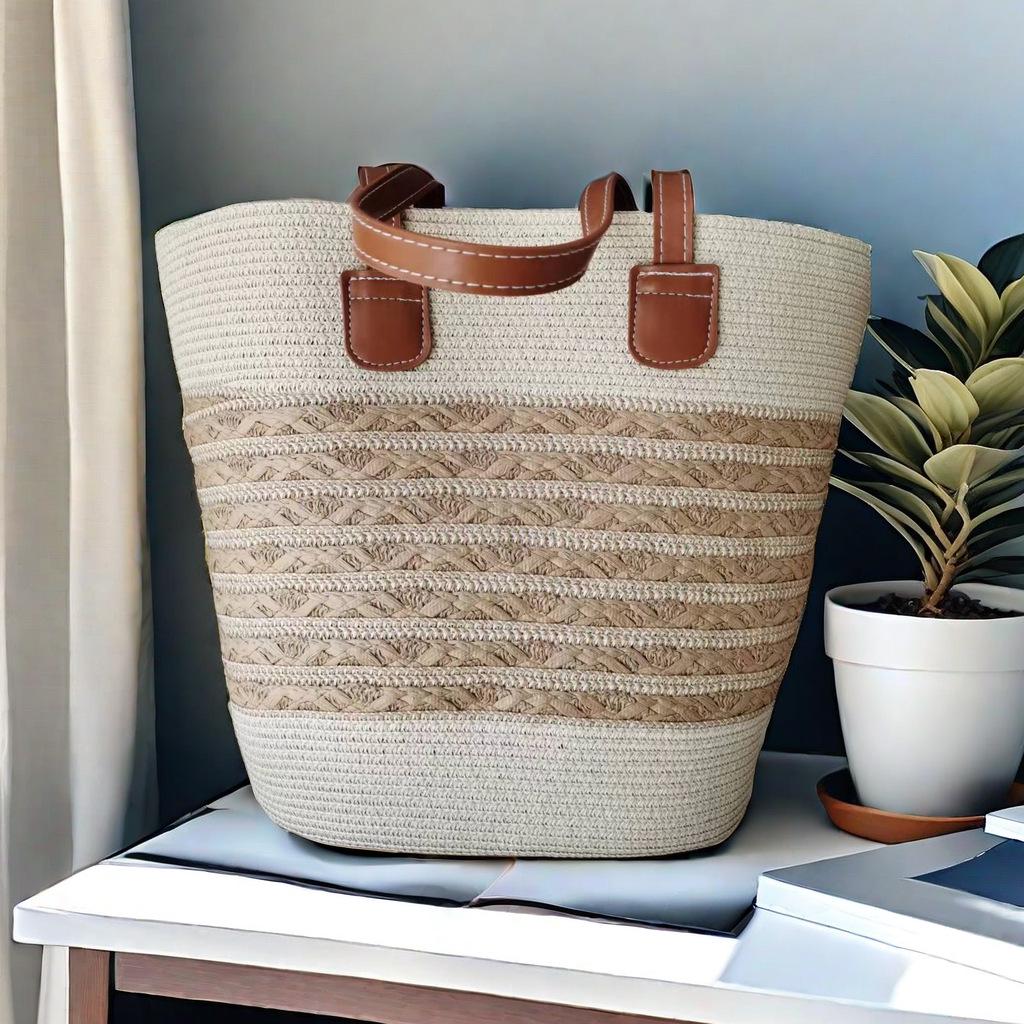 Women's Large Straw Beach Tote - Summer Handbag, Seaside Shoulder Bag, Vegetable Basket Style