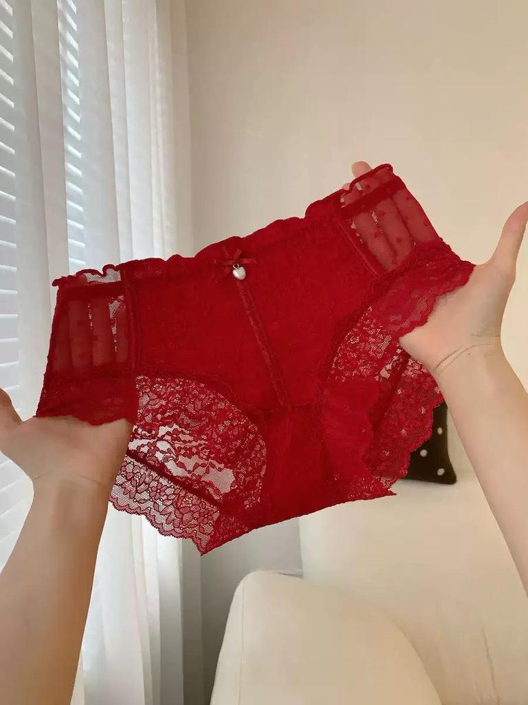 Flower Shadow Mist Veil: Japanese Lace Mid-Waist Breathable Cotton Women's Thongs