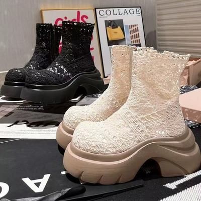 Net Boots Female Cool Boots Summer Cotton and Linen Explosion Fairy Wind 2025 New Hollow Breathable Short Boots Thin Fashion Boots