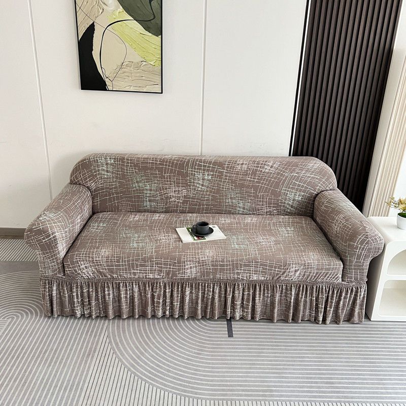 1pc Stretch Sofa Slipcover, Sofa Cover with Skirt, Couch Cover Furniture Protector, for Bedroom Office Living Room Home Decor