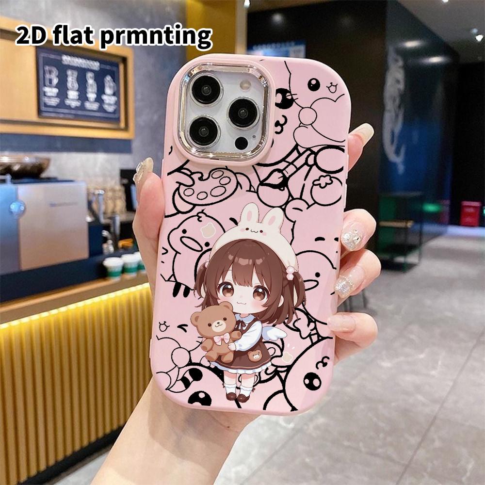 Phone case: 2D flat, suitable for iPhone 18 17 16 15 14 13 Pro protective case, cute sweet girl style, perfect holiday gift for Christmas and Hallowee