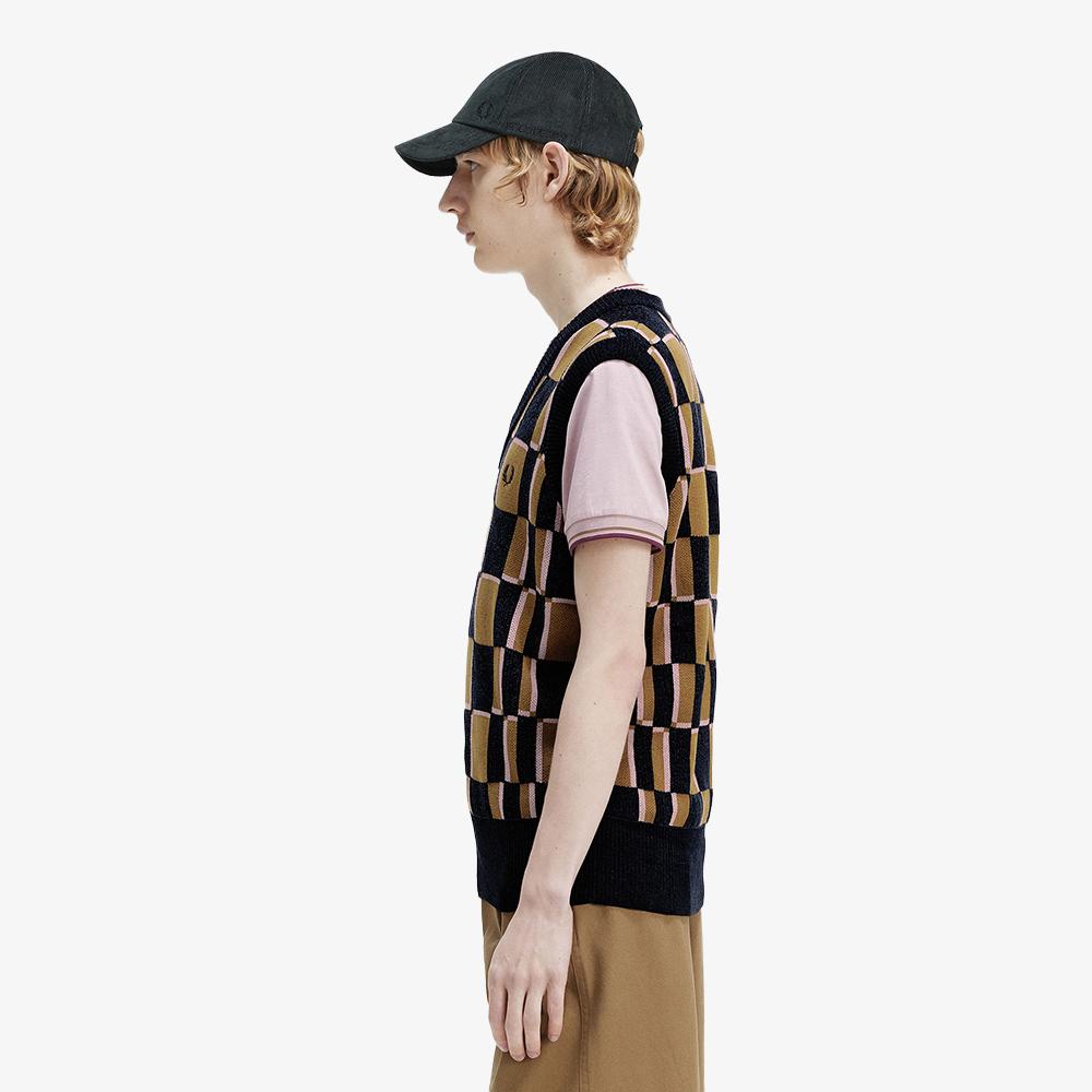Fred Perry [Sharp] Glitch Checkerboard Vest - Shaded Stone/Navy Afpm2336513-R83