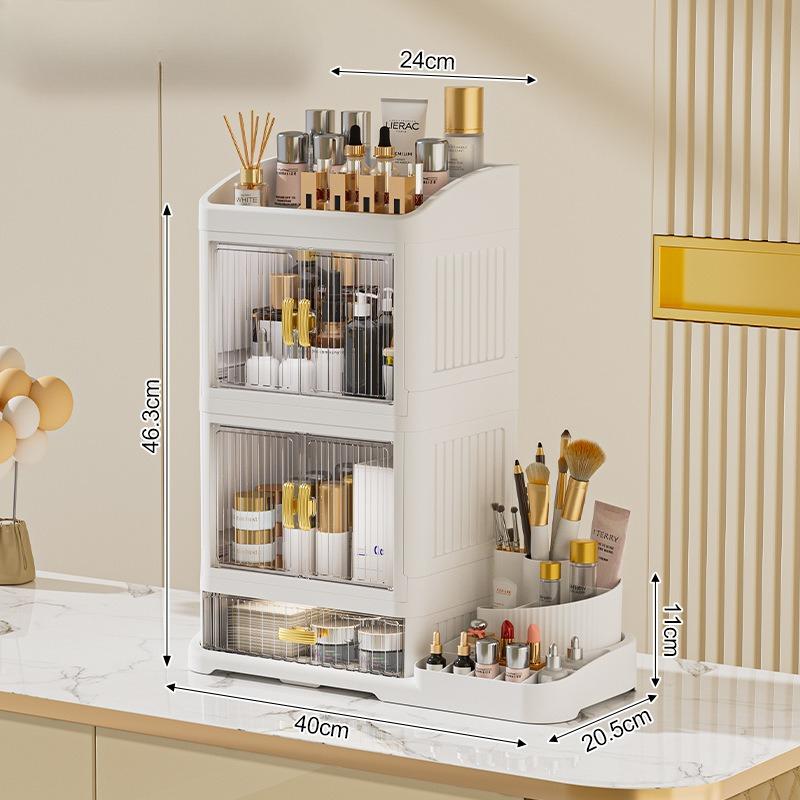 New Foldable Desktop Cosmetics Storage Box, Multi-layer Rack, Dustproof Large-capacity Dresser, Finishing Cabinet