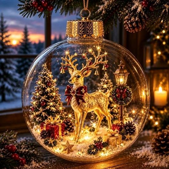 Winter Wonderland Decorations Lighted Clear Christmas Ball Ornaments, Cute Santa Claus/Tree/Snowman/Angel Figure Inside Warm Light Holiday