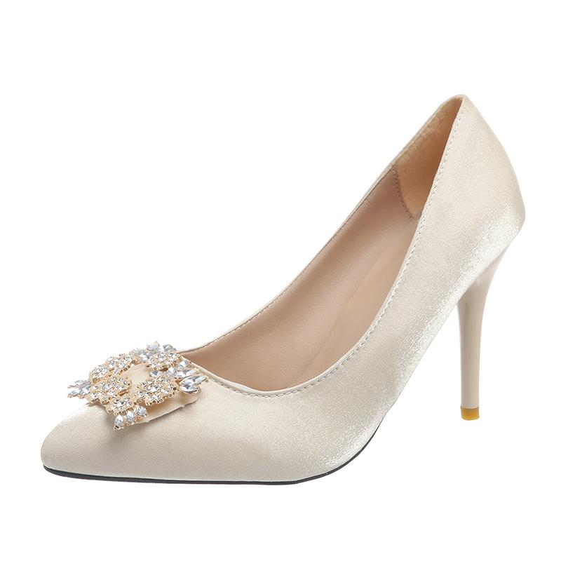 

2025 Свадебные женские туфли на высоком каблуке из хрусталя шампанского, удобные туфли-лодочки с острым носком, модные свадебные туфли для свадеб 35