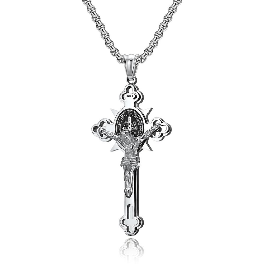 Vintage Christian Jesus Cross Pendant Necklace Men's Religious Jesus Necklaces Prayer Baptism Jewelry