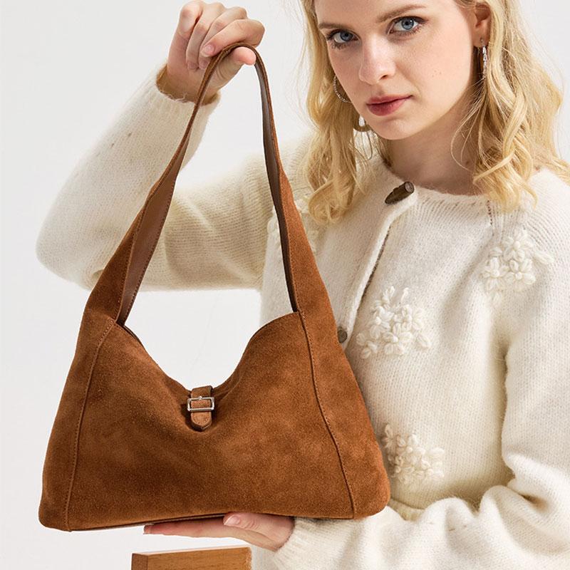 Women's Bag New Suede Split Leather Luxury Designer Shoulder Bag High Quality Cowhide Women Bags Fashi Female Handbag