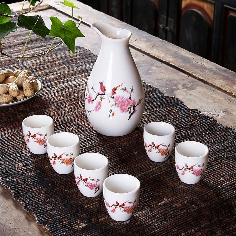 Deluxe Ceramic Wine Set: Heated Wine Pot & Six Baijiu Cups