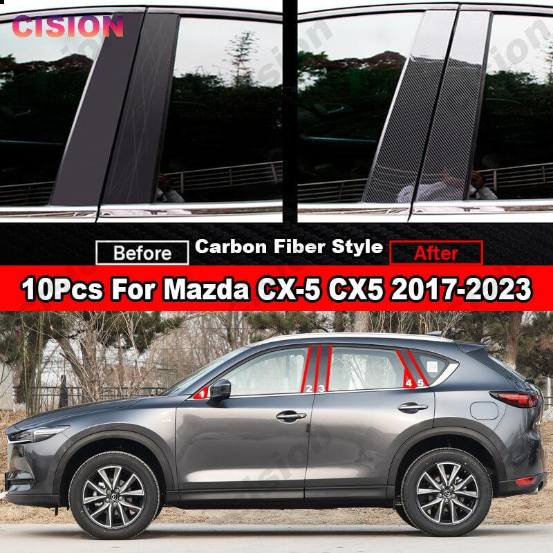 Glossy Black Car Window Door Column BC Pillar Post Cover Trim For Mazda CX5 CX-5 2017- Carbon Fiber Mirror Effect PC Sticker