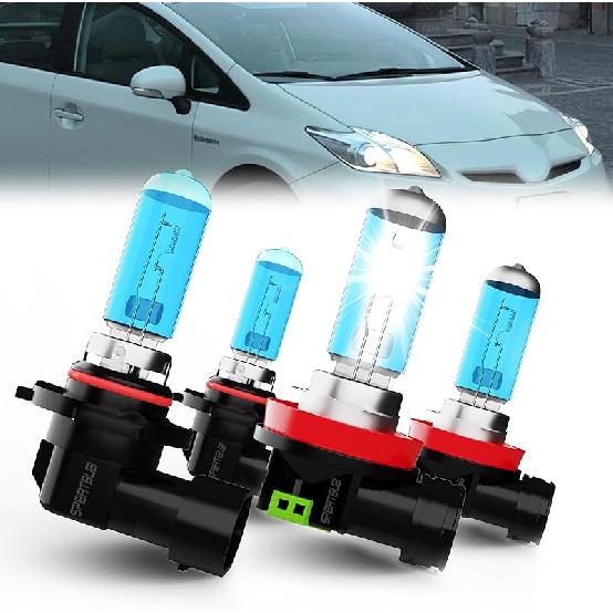 compatible with TOYOTA PRIUS 2010 2011 2012 2013 2014 2015 halogen headlight bulbs,9005/HB3/H10 High Beam + H11/H8/H9 Low Beams + h11 Fog Lights,