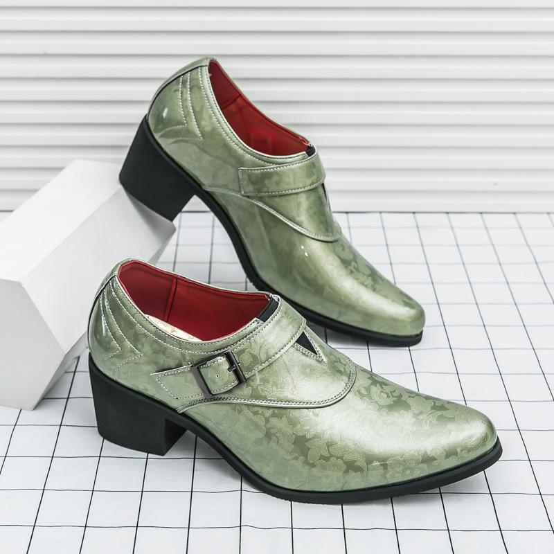 Men's Business Leather Shoes Large Size New Fashion Trend High Heel Outer Heightening Patent Leather Glossy Dress Shoes