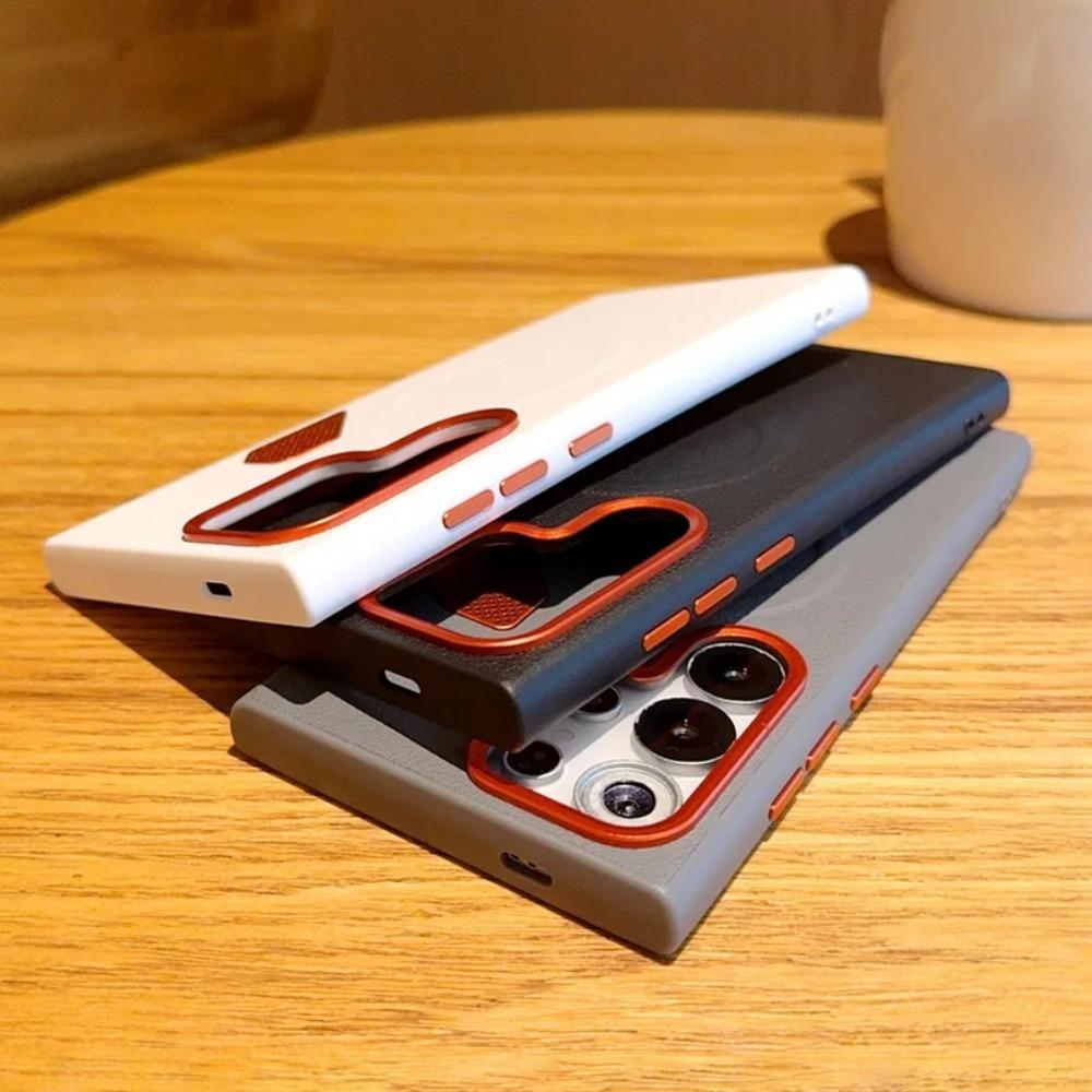 Business Smooth-touch Sle Leather Lens Magnetic Case For Samsung S26 Ultra S25 Edge S24 Plus Metal Heat Dissipation Holes Cover