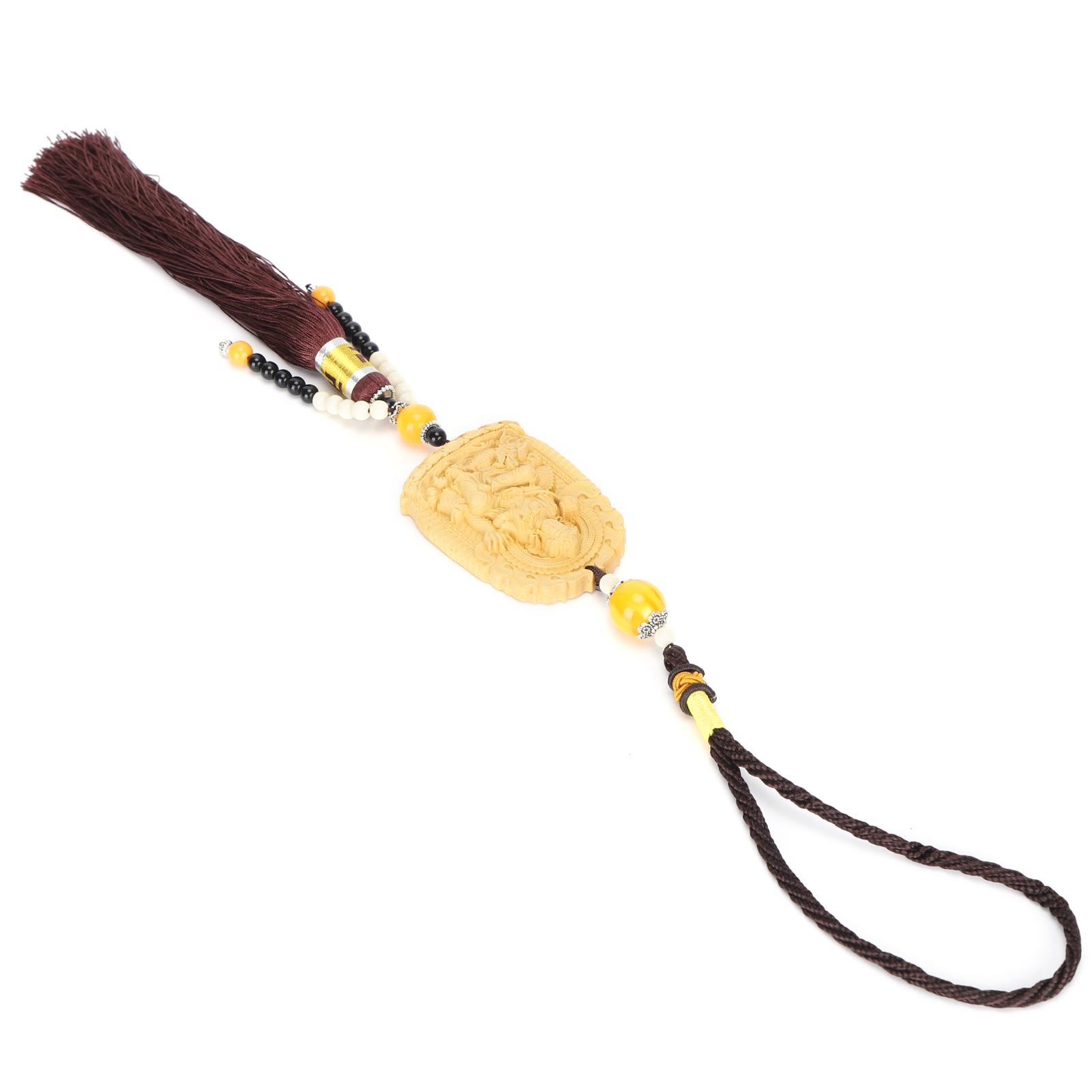 

Boxwood Buddha Pendant Yellow Meticulous Carving Safety for Home Car DecorationsGuanyin Sitting on