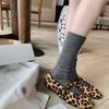 Sheepskin Version of Grape Mother, the Same Age-reducing Round Head with Flat Mary Jane Shoes, Women's Leopard Print Horse Hair Shallow
