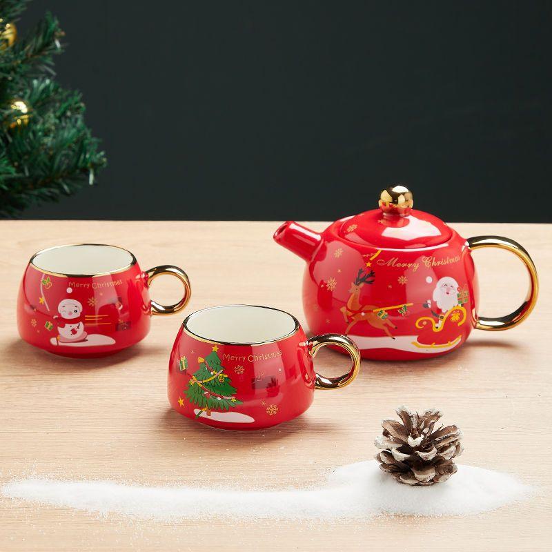 Special Gold-plated Tea Set Christmas Gift One Pot Two Cups Christmas Tea Pot Set Coffee Cup Saucer Teapots Teaware
