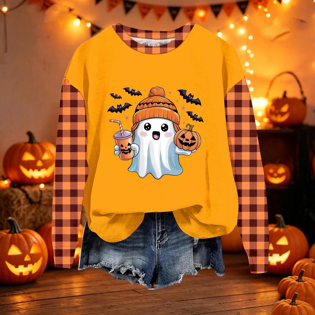 Women's Casual Long Sleeve Loose Fit Halloween Printed Sweatshirt