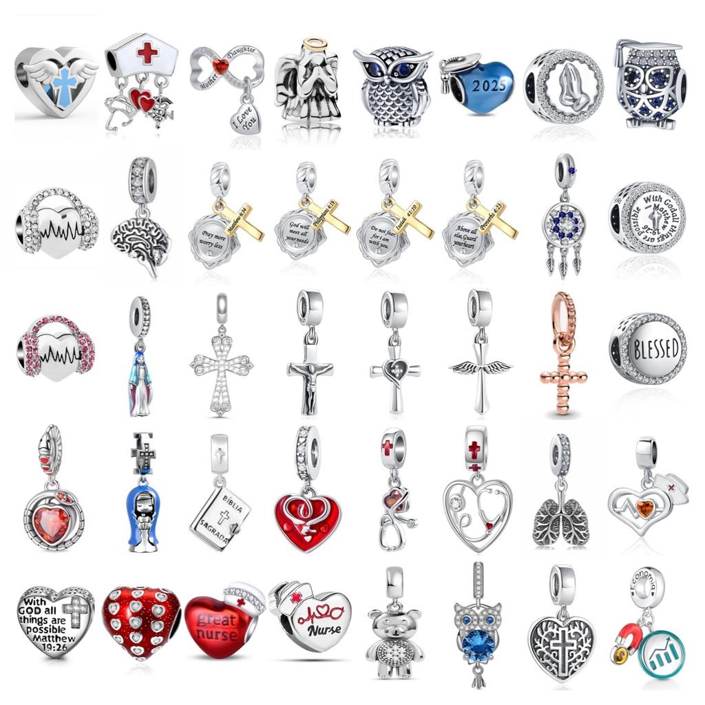 New Cross Charm Fit Original Bracelet Shining Zircon Bible Angel Wings Bead Diy Women Jewelry Giftcopper Making Accessories