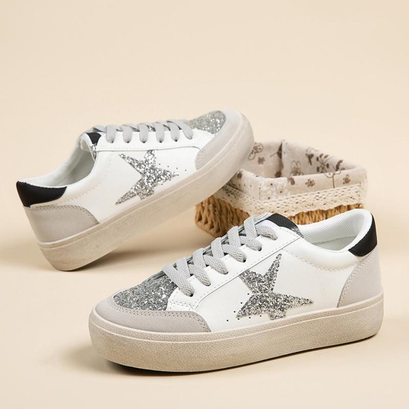 Neue Leichte Sneaker Rutschfest Weichsohlig Damen Plateau Freizeitschuhe Stylisch Sternenmuster Weiße Sneaker