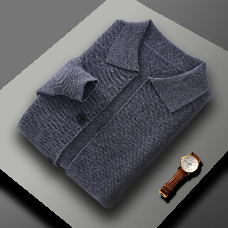 Men'S 100 Pure Wool Knitted Cardigan Lapel Button-Down Sweater Loose Plus Size Business High-End Jacket Trendy