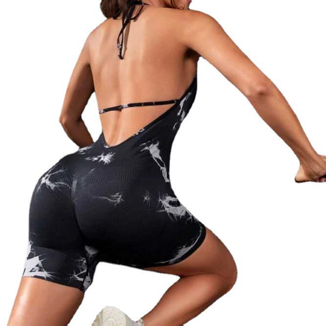 Europäischer & Amerikanischer Nahtloser Yoga Jumpsuit Set - Damen Outdoor Elastische Fitnessbekleidung
