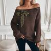 A One-shoulder Long-sleeved Sweater for Women's Autumn and Winter Style, with A Three-dimensional Bow Tie Inside
