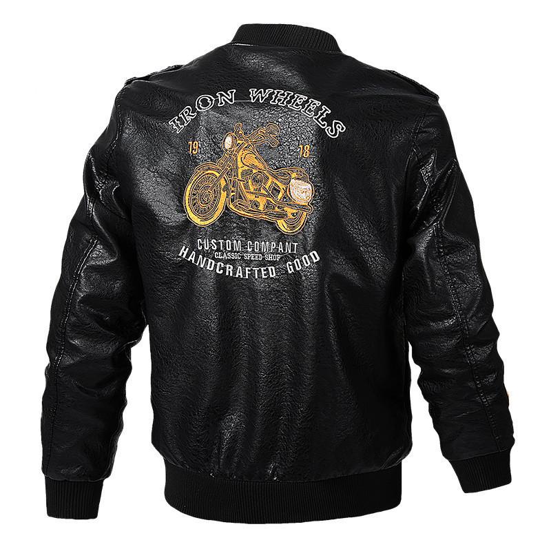 Giacca Biker in Pelle con Scollo a V - PU Pelle Trendy da Uomo per Primavera & Autunno