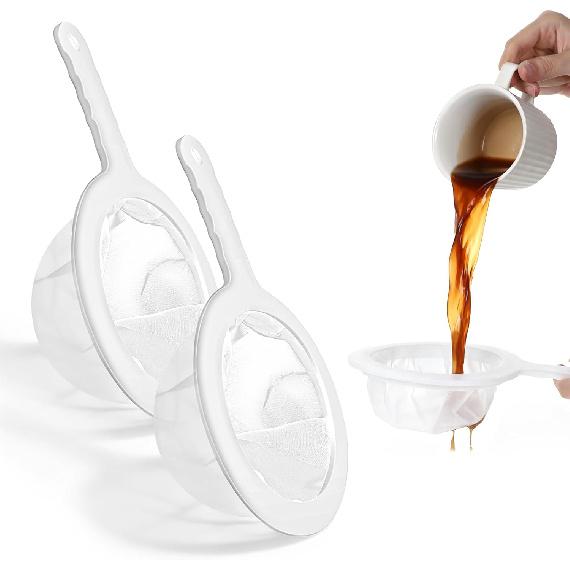 2 Pcs Ultra-Fine Nylon Mesh Strainer, Plastic Sieve Fine Mesh with Handle, Mini Kitchen Colander for Kitchen Food, Juice, Coffee, Yogurt, Liquids