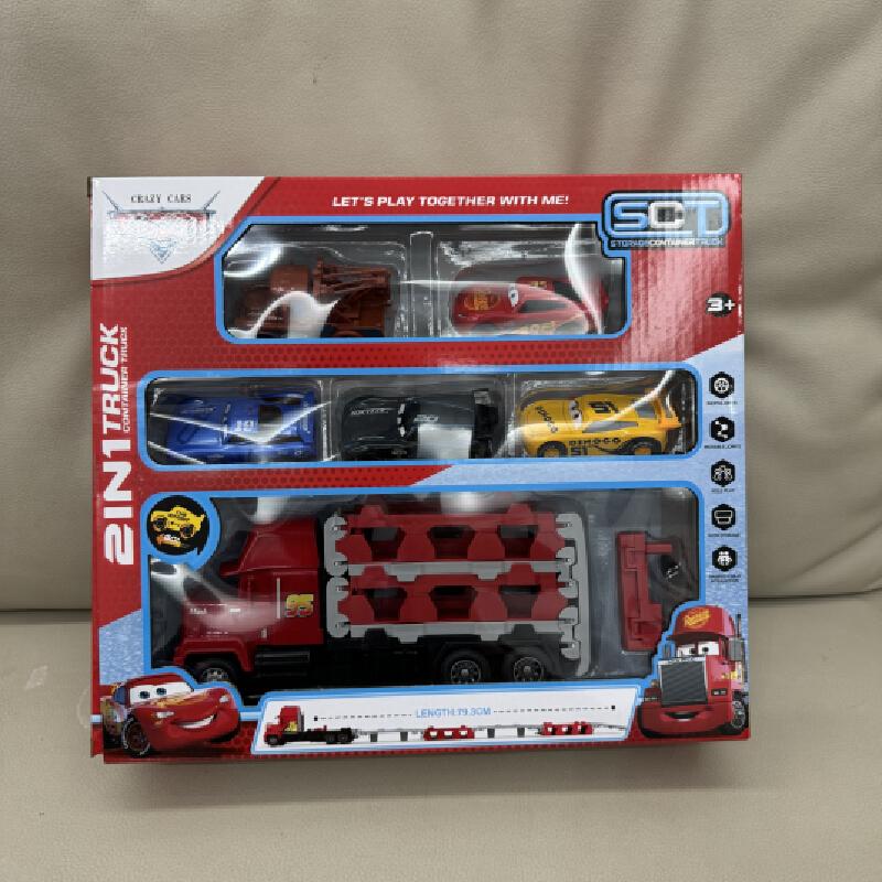 Mcqueen Model Car 3 Cartoon Inertial Catapult Folding Inertial Box Truck Featuring Five Alloy Cars Children S Playthings Gifts