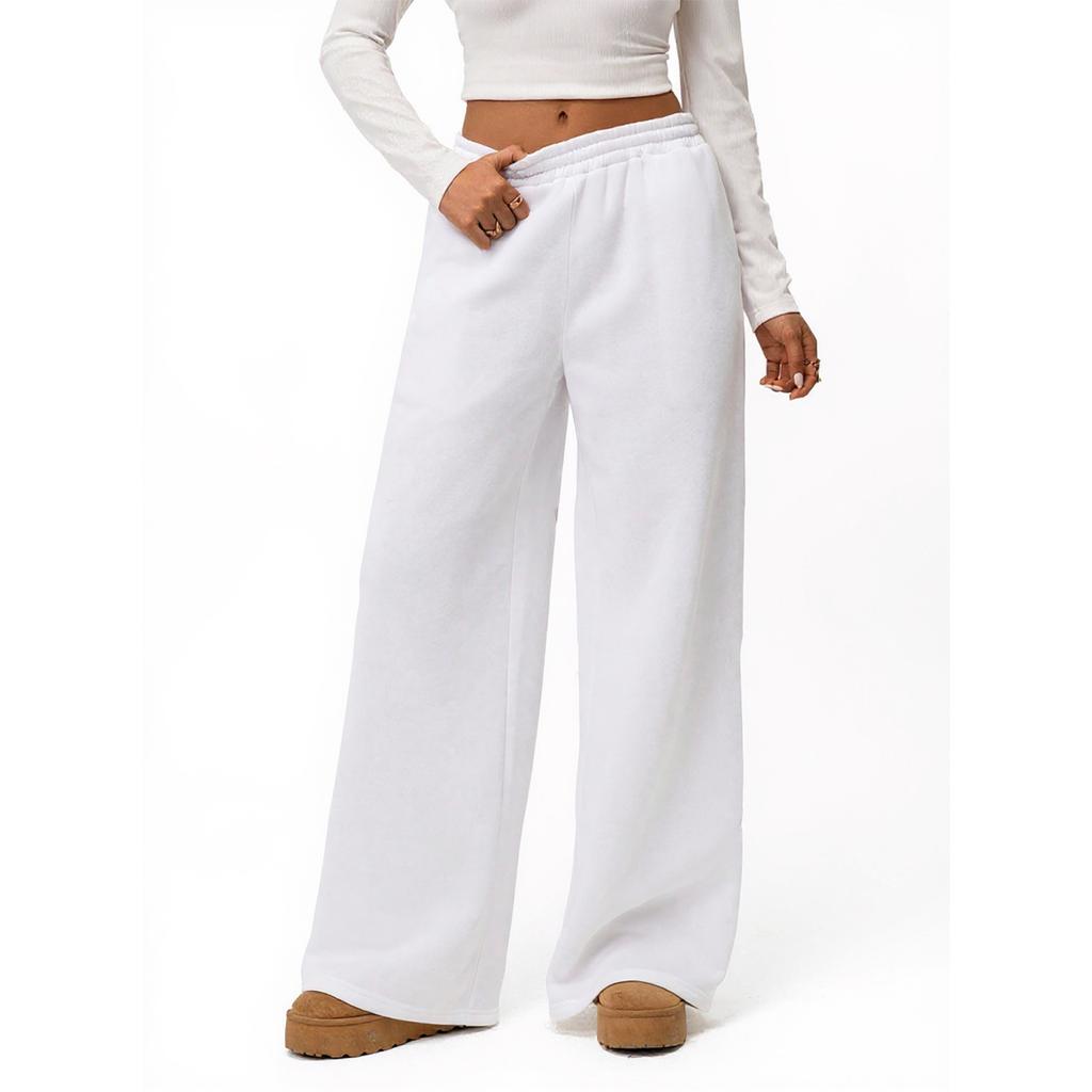 Ladies' Loose Comfortable Casual Fashionable Wide Leg Pants Solid Color And Plush High Waisted Pants