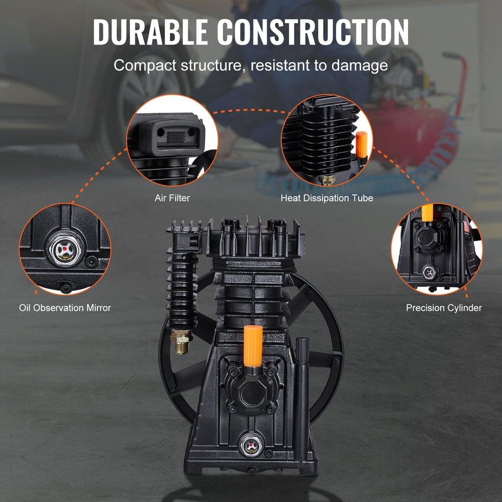Air Compressor Pump Head 3HP 5.8CFM @ 90PSI Twin Cylinder Piston Pump Head