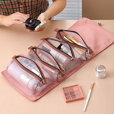4Pcs In 1 Detachable Makeup Bag Women Zipper Mesh Large Capacity Cosmetics Pouch Foldable Portable Travel Wash Storage Bag
