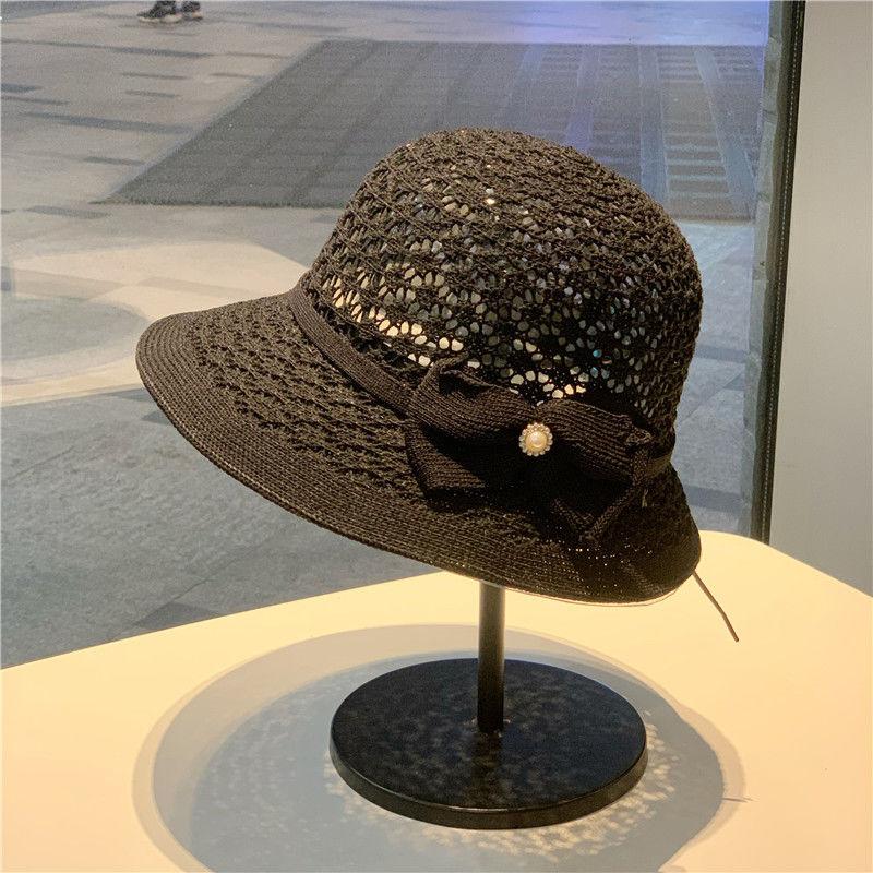 Summer New Hollowed Out Breathable Grass Woven Fisherman Hat Children's Short Eave Top Hat Bucket Beach Fashionable Sun Hat